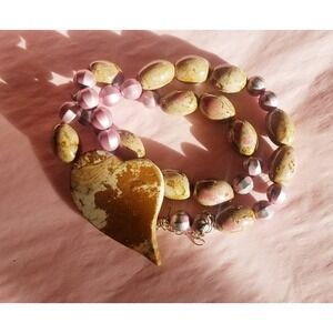 Heart Pendant Beaded Necklace Gemstone Style Statement Jewelry Fashion rock